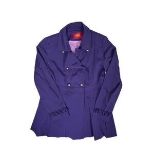 Buffalo London Navy Trench Coat Ruffle Sleeves Women’s 40/M Classic Overcoat